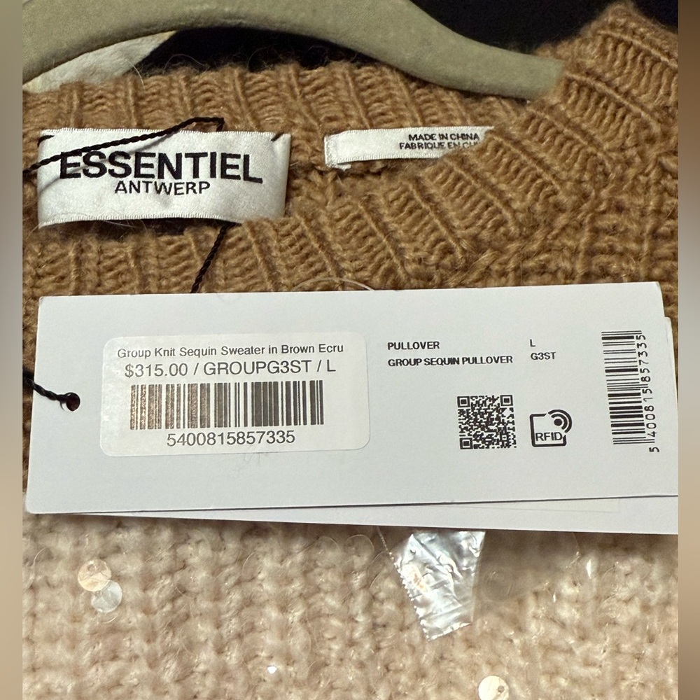 Brown and Cream Striped Sequin Knit Sweater - Picture 5 of 7